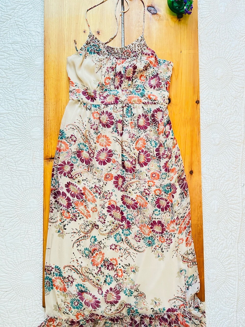 Willow & Clay Cream Maxi Dress with Pink, Teal & Orange Floral